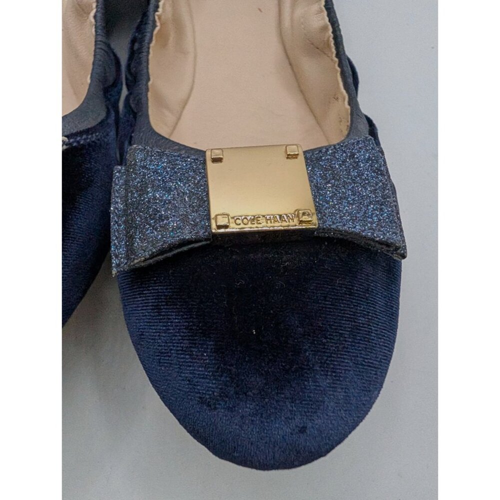 Cole Haan Womens Tali Velvet Ballet Flats With Glitter Bow Navy Blue Size 10.5 - Picture 4 of 9
